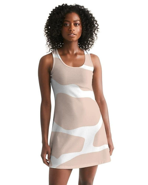 Womens Dress - Peach And White Harmony Style Racerback Dress